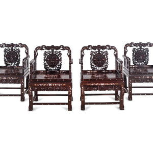 Appraisal: A Set of Chinese Rosewood and Mother-of-Pearl Inlaid Furniture comprising