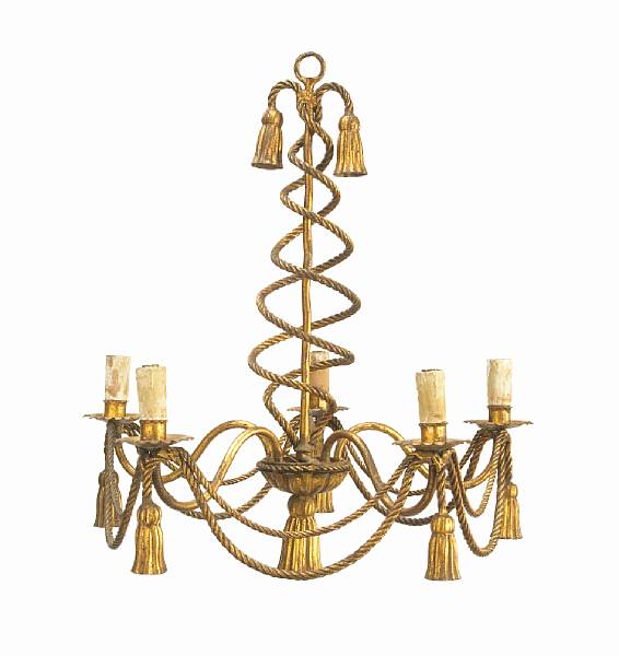 Appraisal: A Hollywood Regency style gilt-metal five-light chandelier s height in