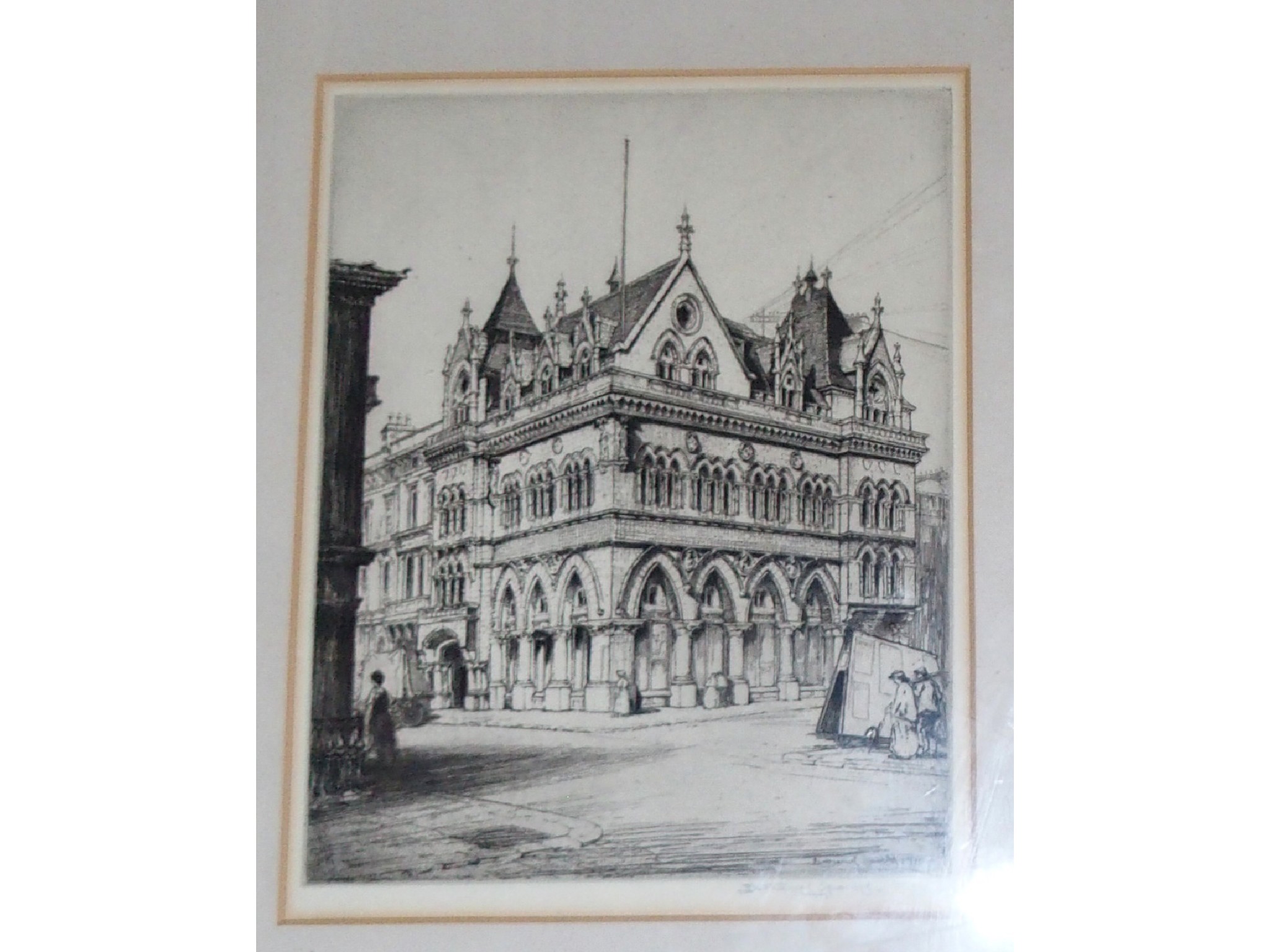 Appraisal: NATHANIAL SPARKS Figures by town buildings signed etching