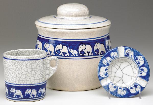 Appraisal: DEDHAM Crackleware three very rare items in the Elephant pattern