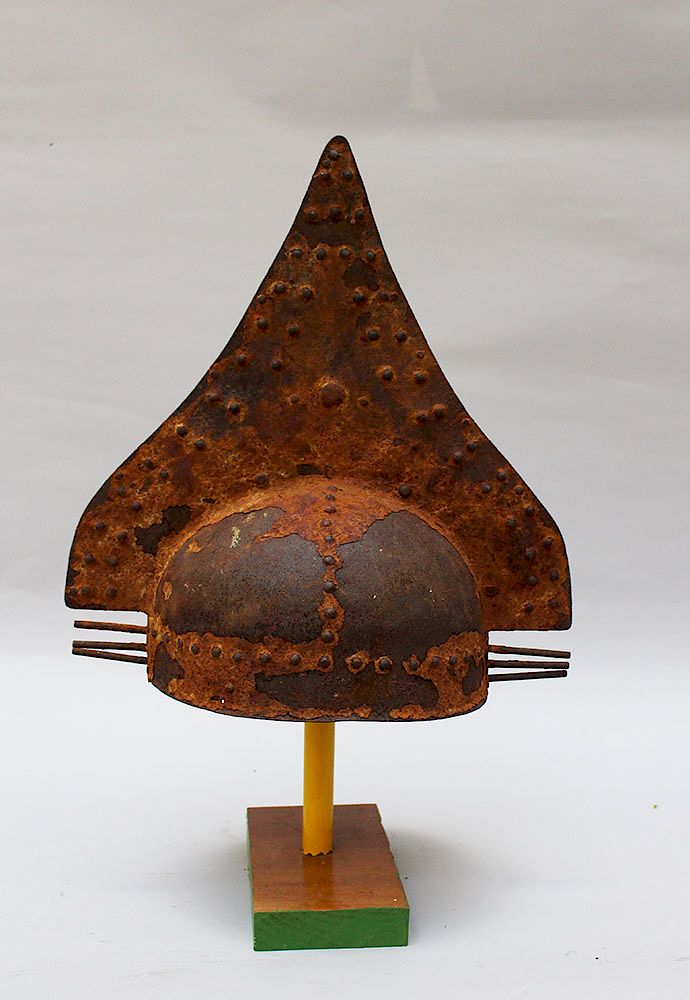 Appraisal: Iron Helmet Iron helmet in Archaic style with three round