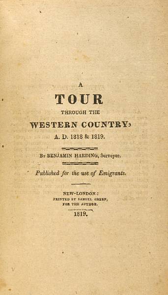 Appraisal: HARDING BENJAMIN A Tour through the Western Country New-London Printed