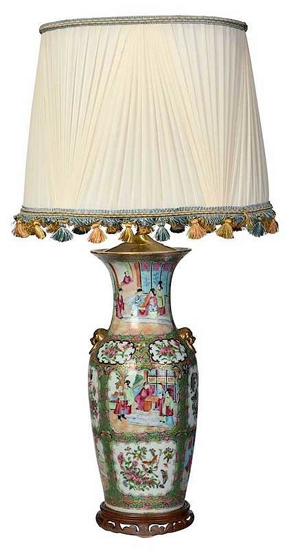 Appraisal: Chinese Famille Rose Vase Converted to Lamp probably late th