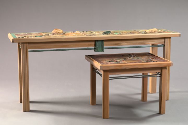 Appraisal: Two New Orleans Mid-Century Modern-Style Tables one a polychrome-decorated and