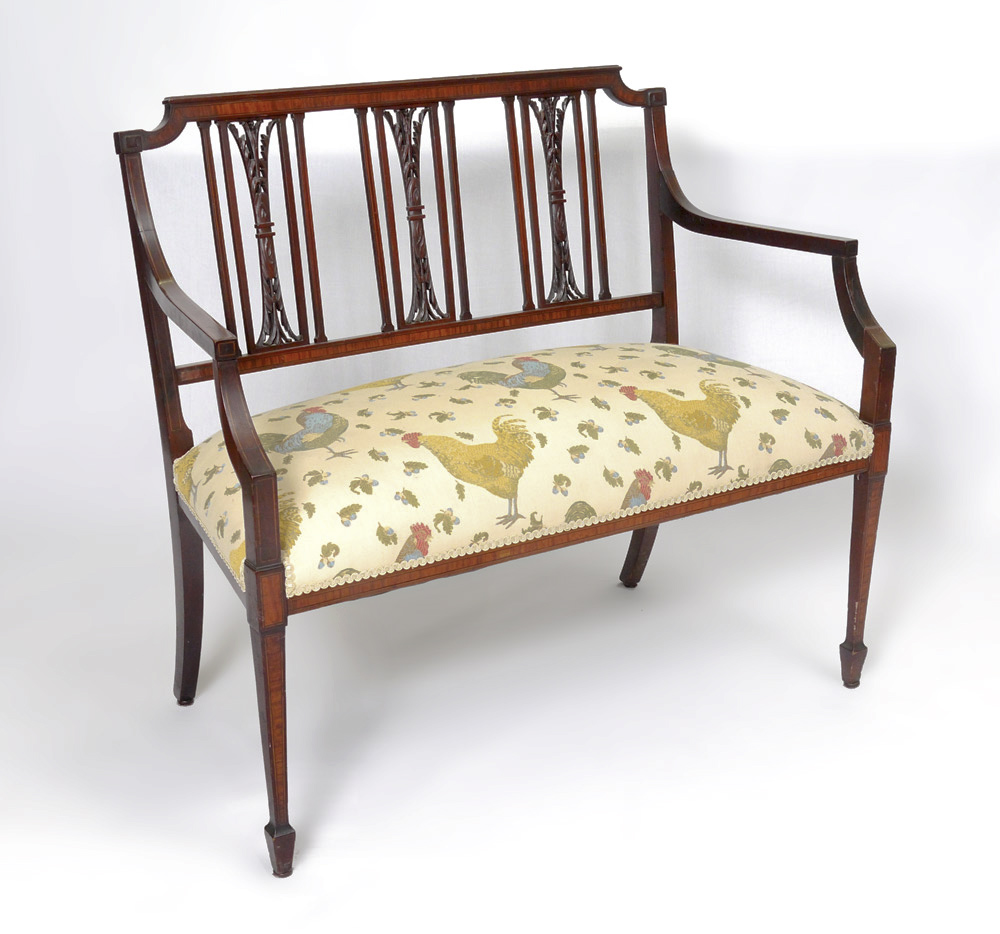 Appraisal: MAHOGANY CHIPPENDALE STYLE BENCH SEAT String inlay with carved acanthus