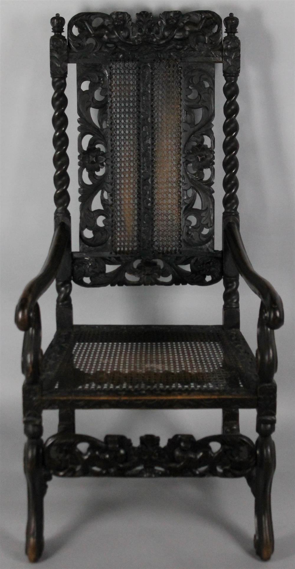 Appraisal: FLEMISH BAROQUE STYLE CARVED CHAIR WITH CANE SEAT of mixed