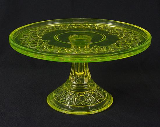 Appraisal: Vaseline Glass Cake Stand Circa Daisy and button pattern which