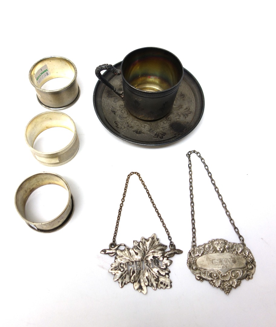 Appraisal: A French silver tea cup and saucer with engine turned