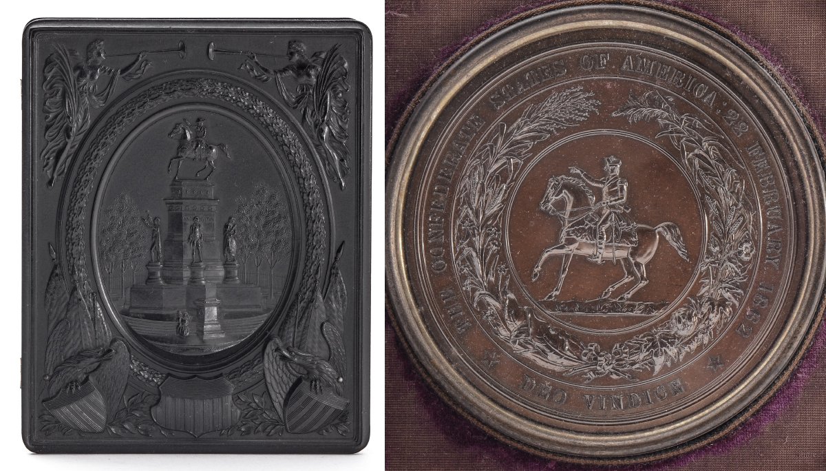 Appraisal: CONFEDERATE SEAL MEDALLION IN GUTTA PERCHA CASE '' patinated copper