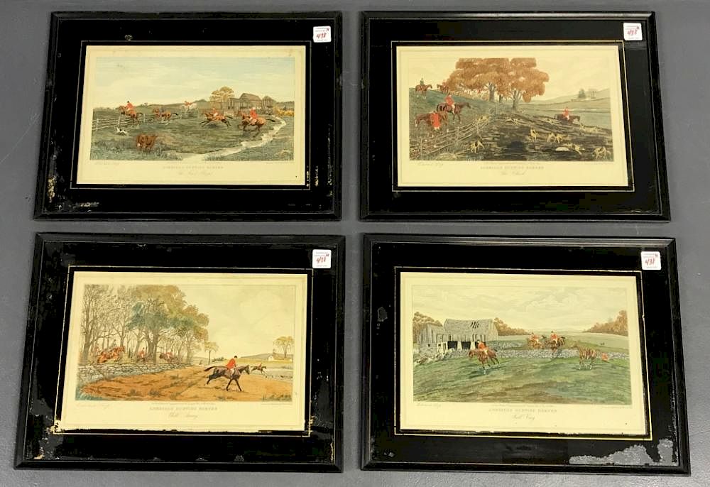 Appraisal: Set of Four Aquatinted American Hunting Scenes Set of four