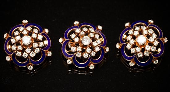 Appraisal: Set of three lady's unmarked yellow gold diamond and cobalt