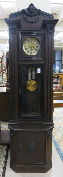 Appraisal: DARK OAK TALL CASE FLOOR CLOCK Gustav Becker Clock Co