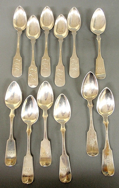 Appraisal: - Twelve Philadelphia coin silver teaspoons TI by Nicholas le