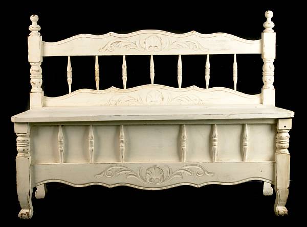 Appraisal: A pair of French Provincial style paint decorated hall benches