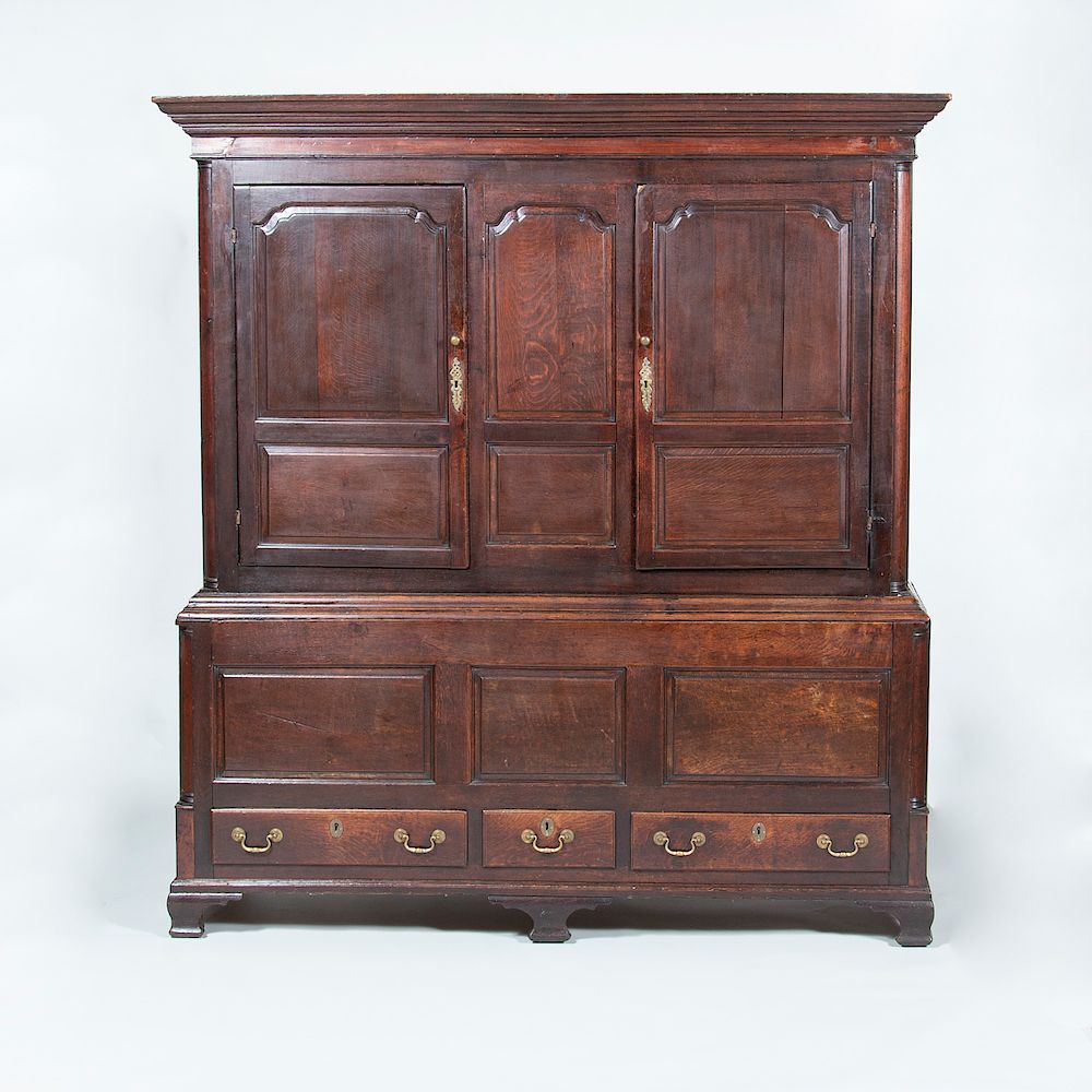 Appraisal: George III Oak Clothes Press Two doors over three short