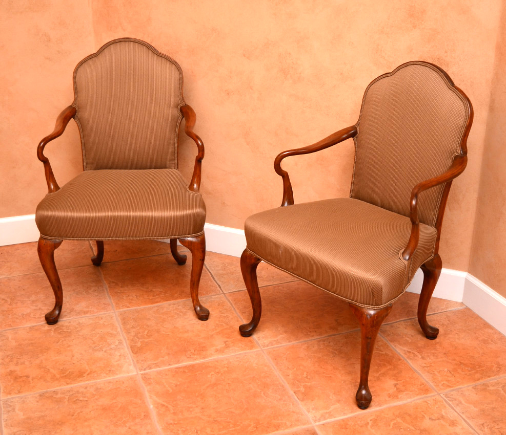 Appraisal: PAIR FRENCH STYLE SCROLL ARMCHAIRS Bent wood and shaped back