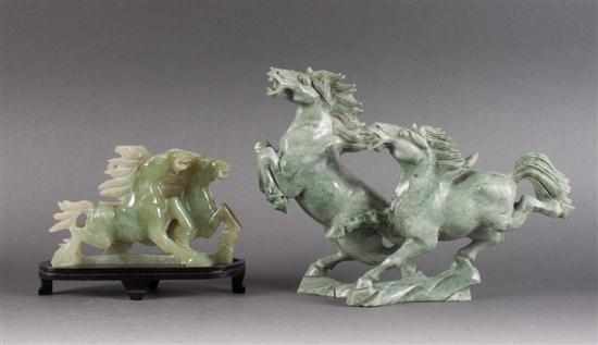 Appraisal: Chinese carved hardstone figural group of two prancing horses and