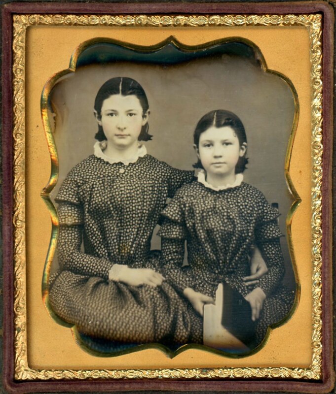 Appraisal: MATCHING GIRLS BOOK DAGUERREOTYPE Sixth plate They're presumably sisters They