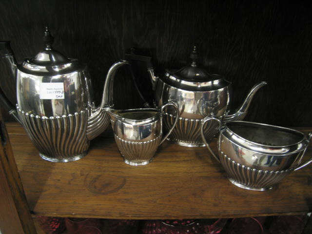 Appraisal: Pc English Silverplate Tea Coffee Service ribbed style decor ebony