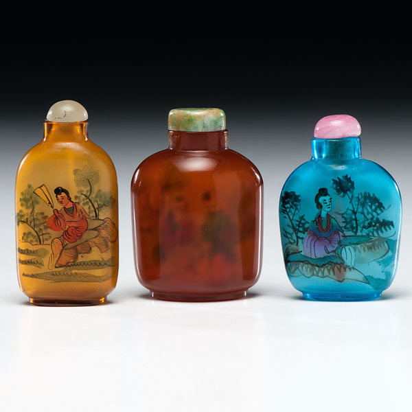 Appraisal: Chinese th century A collection of three glass bottles one