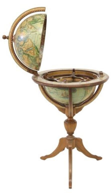 Appraisal: FRENCH GLOBE FORM PRINTED ZODIAC LIFT-TOP BARFrench globe form bar