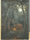 Appraisal: OOC- TH C AMERICAN SCHOOL WOODLAND CAMP SCENE WITH LEAN-TO