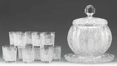 Appraisal: German Cut Crystal Punch Set Including a D lidded punch