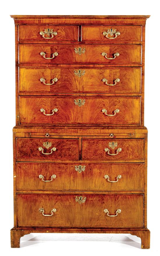 Appraisal: George II walnut chest-on-chest late th century molded crown over