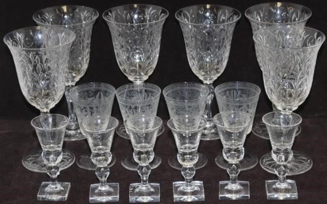 Appraisal: STEMMED GLASSES TO INCLUDE SIX ENGRAVEDGOBLETS PAIRPOINT FOUR SMALL ENGRAVED