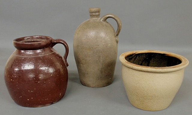 Appraisal: Stoneware jug h and two crocks h h