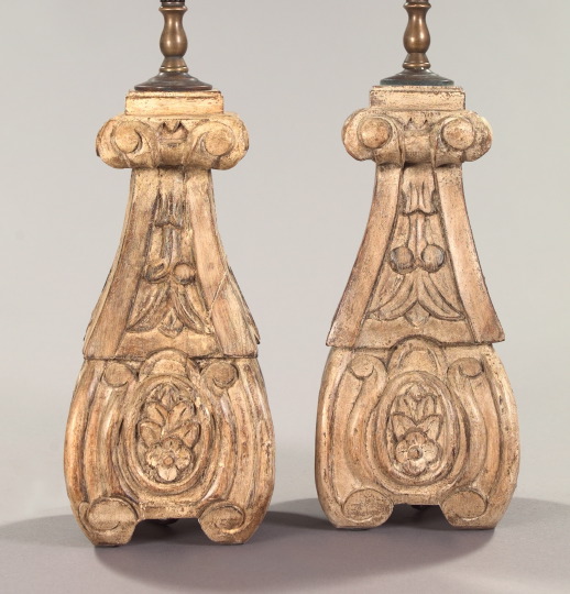 Appraisal: Pair of Italian Carved and Ecru-Painted Wooden Vasiform Table Lamps