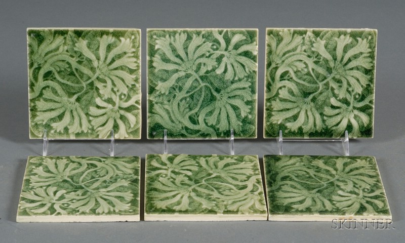 Appraisal: Six Decorated Tiles Trent Tile Company Glazed earthenware Trenton New