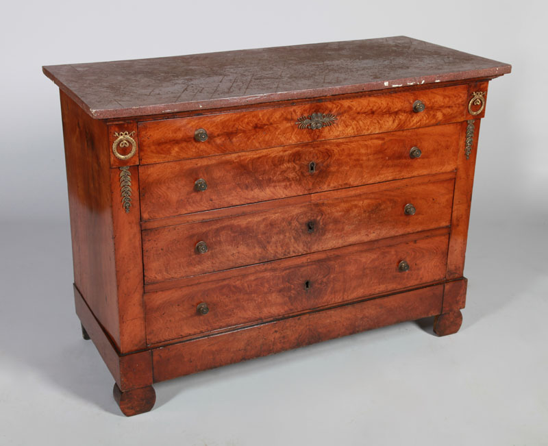 Appraisal: LOUIS PHILIPPE GILT-METAL-MOUNTED WALNUT COMMODE Fitted with a faux porphyry