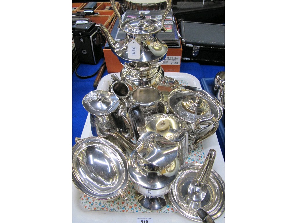 Appraisal: Tray lot of EP - Spirit kettle teapot etc