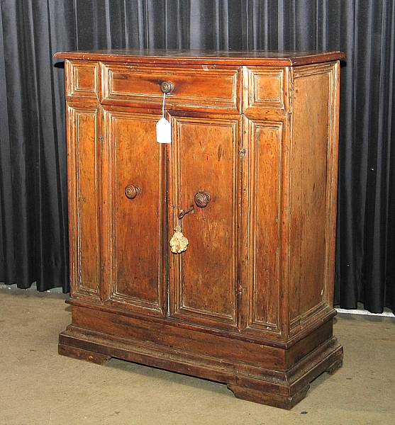 Appraisal: An Italian Baroque walnut side cabinet restorations backboards cut height