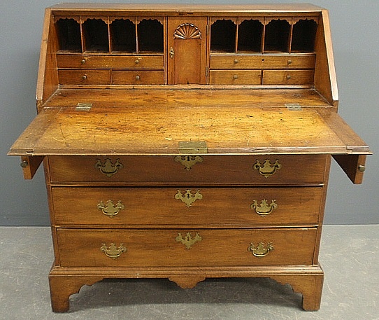 Appraisal: - New England Chippendale walnut slant-lid desk c the lid