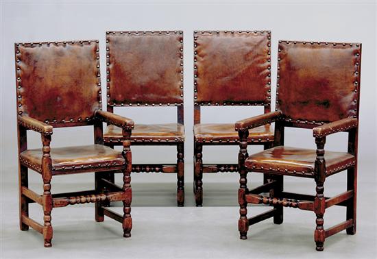 Appraisal: Continental leather and ash dining chairs late th early th