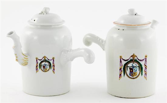 Appraisal: Pair Chinese Export Pook van Baggen armorial chocolate pots Dutch