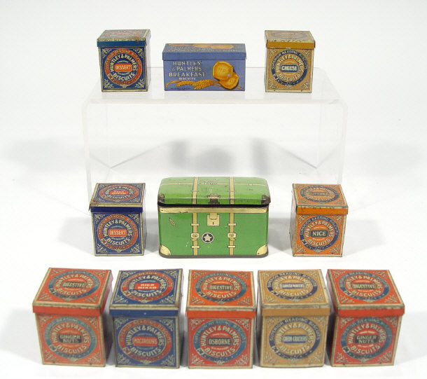 Appraisal: Eleven miniature advertising tins - ten printed with Huntley and