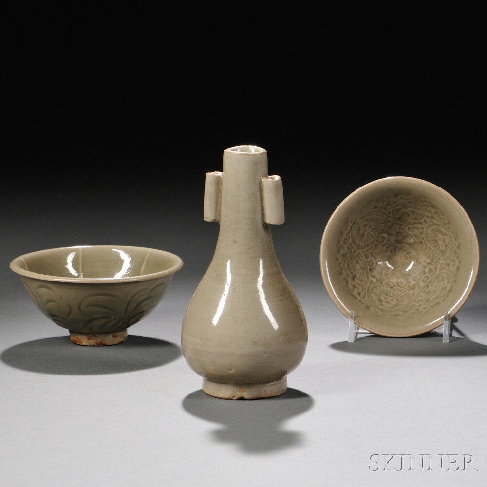 Appraisal: Three Yaozhou Celadon Items China Song Dynasty style a conical