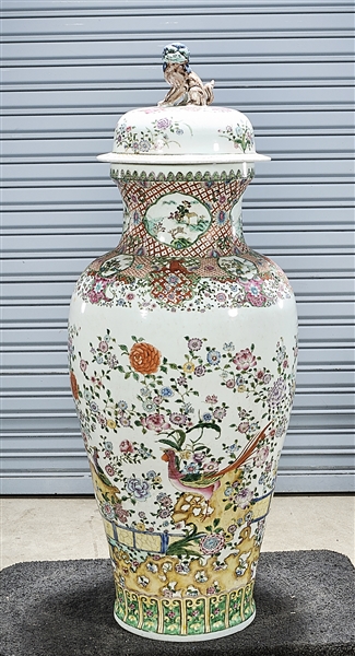 Appraisal: Tall Chinese enameled porcelain covered vase with bird and floral