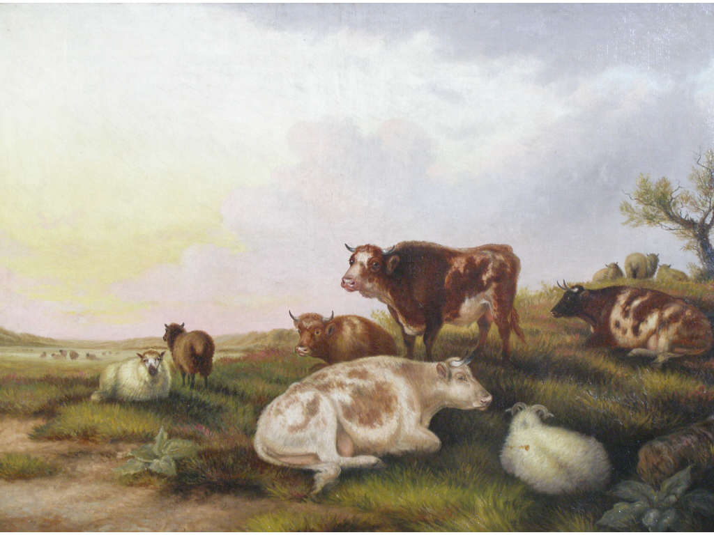 Appraisal: M Jackson Br th c Landscape with Animals oil on