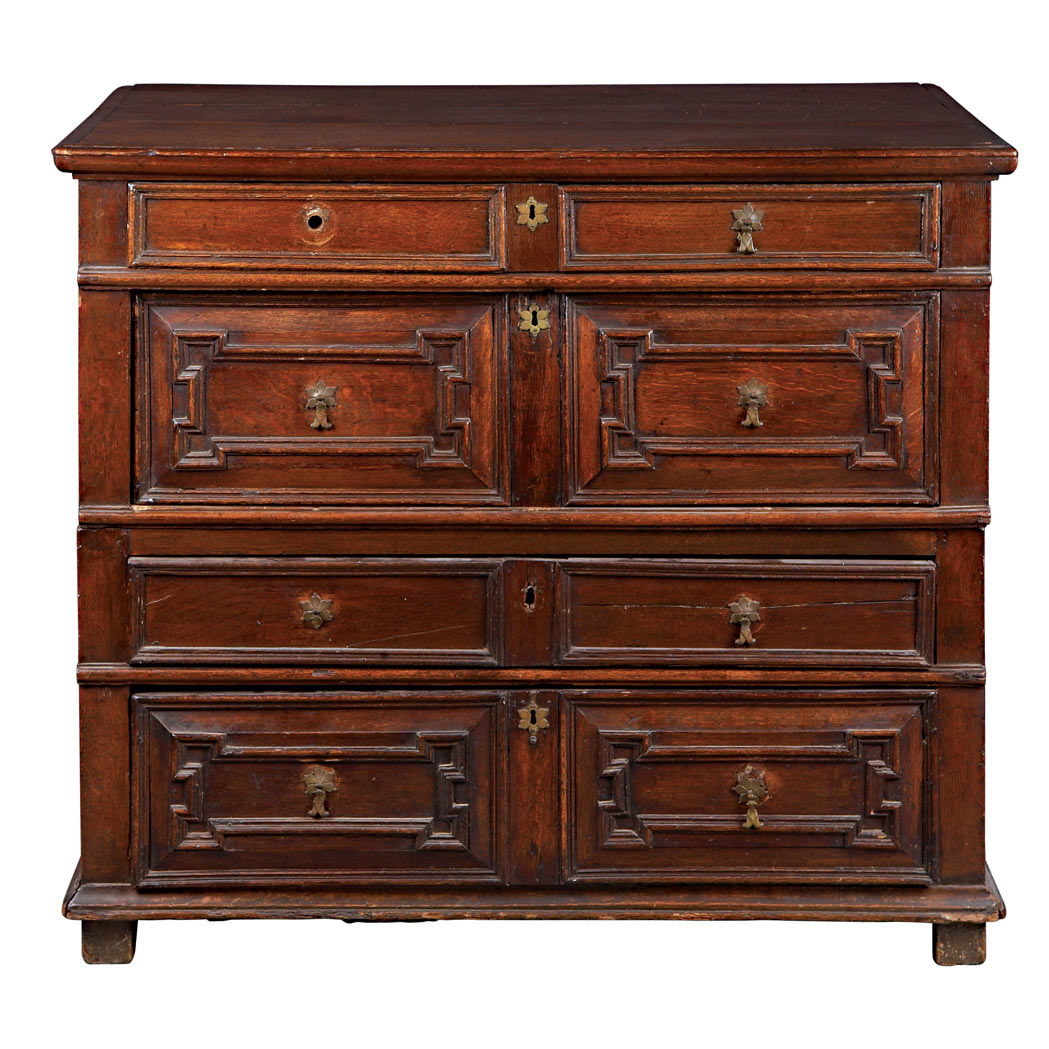 Appraisal: William and Mary Oak Chest of Drawers The rectangular top