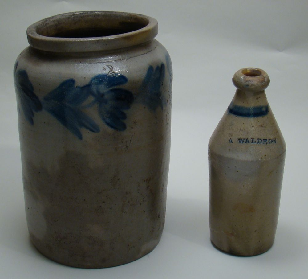 Appraisal: TWO PIECES OF STONEWARE American th CenturyTwo-gallon stoneware crock with