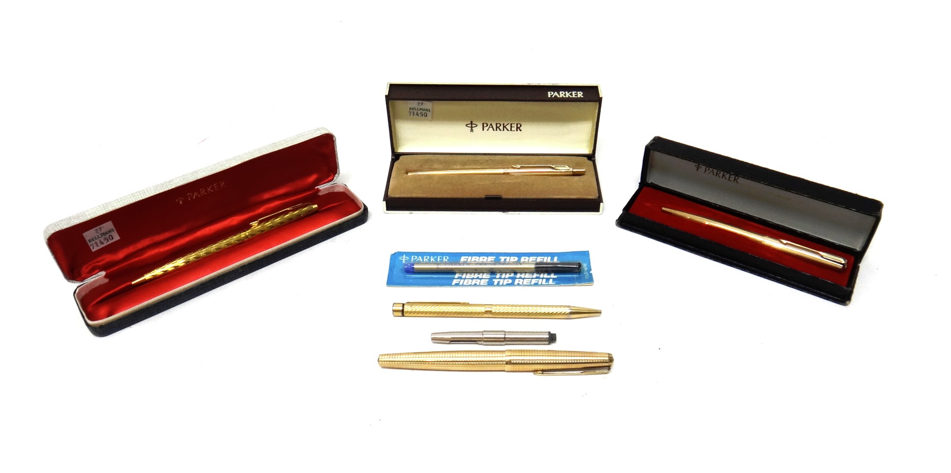 Appraisal: Three Parker gilt metal ballpoint pens a Parker gilt metal