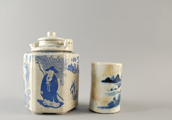 Appraisal: Two Pieces of Chinese Blue and White Porcelain a lidded