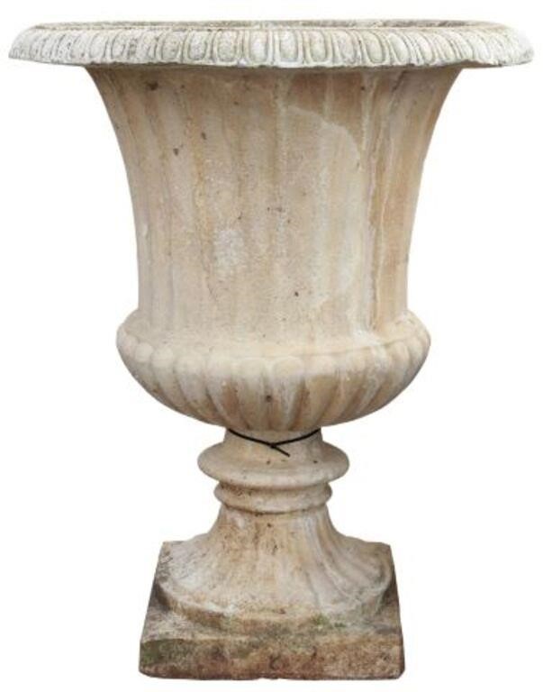 Appraisal: Cast stone campana-form garden urn having egg and dart border