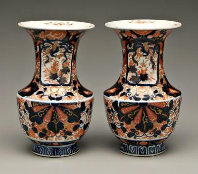 Appraisal: Pair Japanese Imari vases flat shoulders flared rims cartouches with