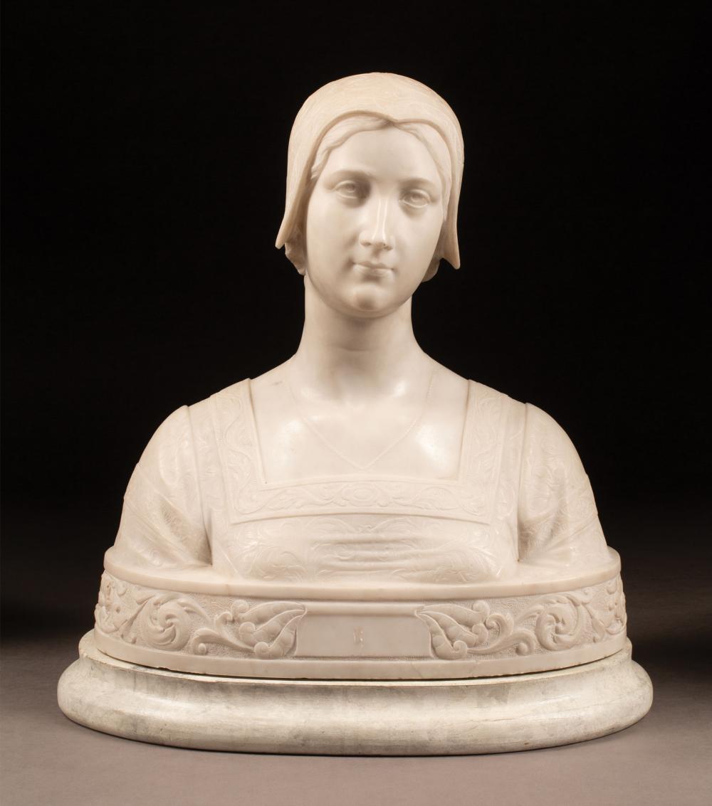 Appraisal: Carved White Marble Bust of a Woman inscribed Wage lower