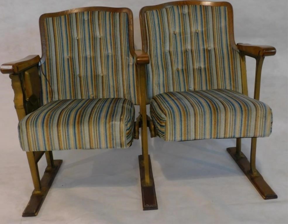 Appraisal: TWO ART DECO FOLDING THEATRE SEATS ILLUMINATEDend with Egyptian revival